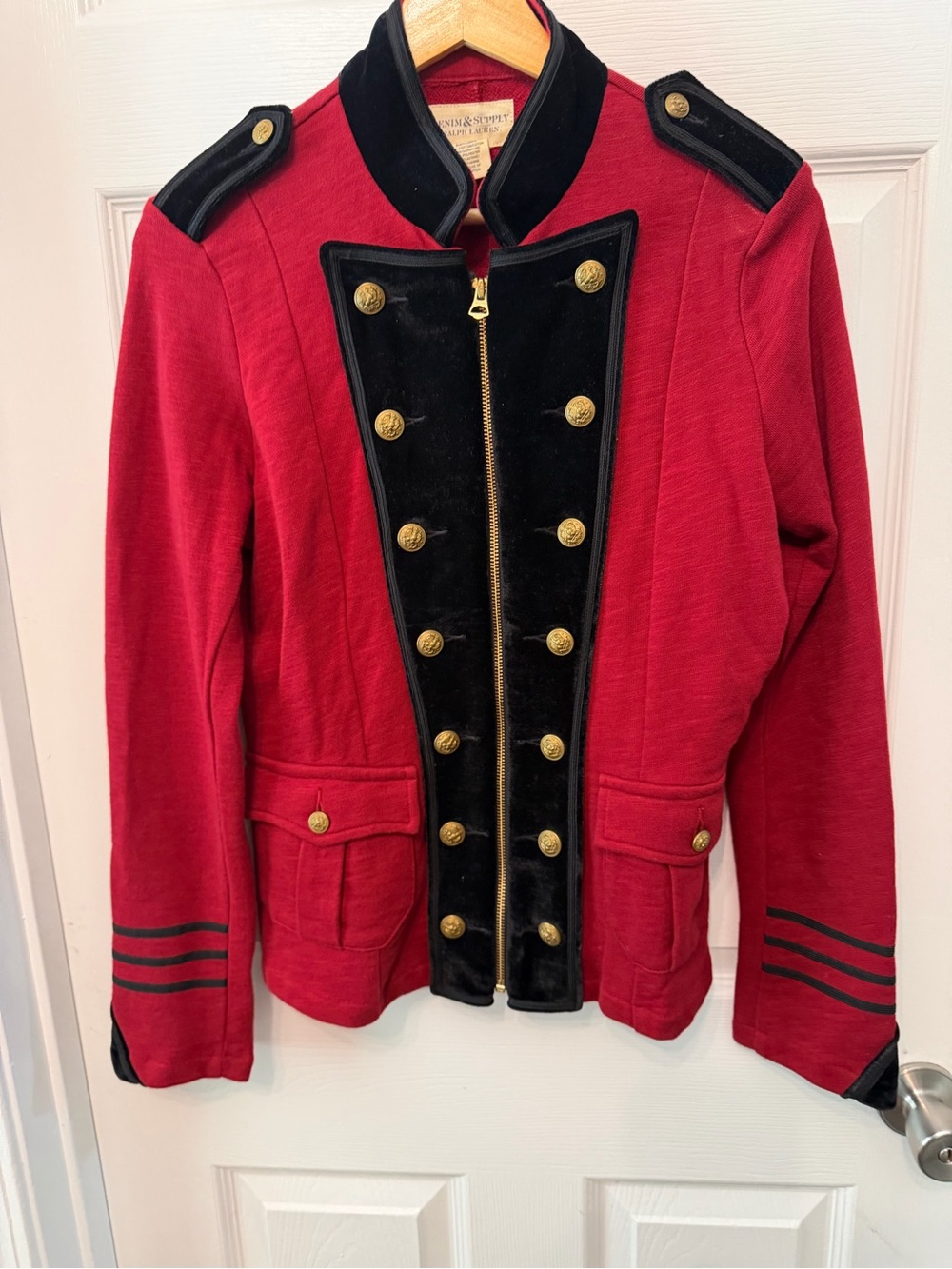 Denim & Supply Ralph Lauren Red Military Jacket with Black Velvet Trim